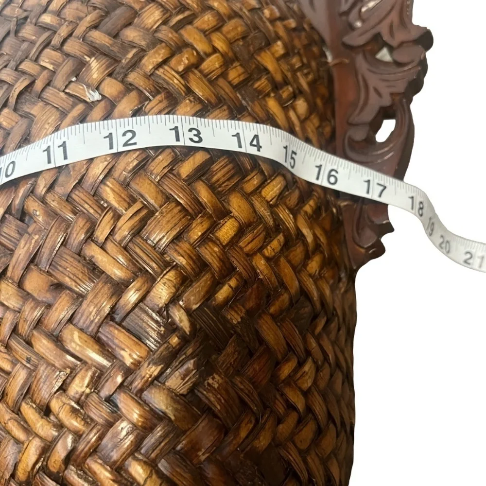 Vintage Old‎ Rattan Betel Nut Gathering Basket, with wooden Handles
